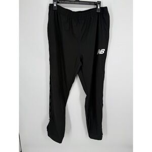 New Balance Athletic Pant Men XL Black Windbreaker Track Side Tape Logo Zip NWT